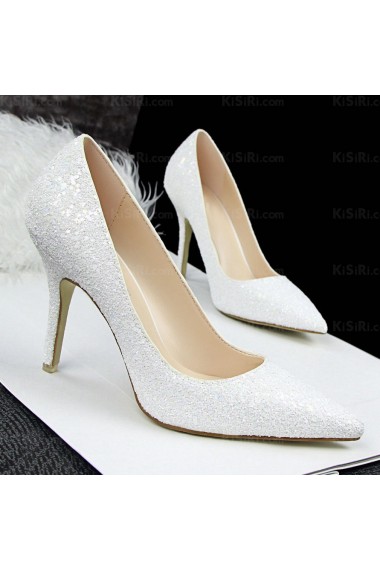 Cheap White Stiletto Heel Prom Shoes with Sequins (High Heel)
