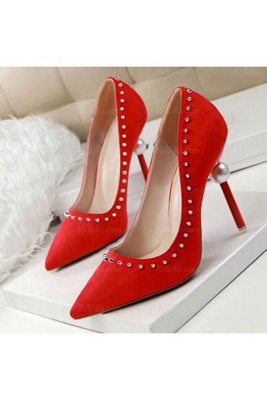 Cheap Red Stiletto Heel Prom Shoes with Rivet (High Heel)