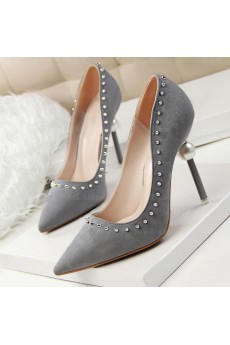 Discount Grey Stiletto Heel Prom Shoes with Rivet (High Heel)