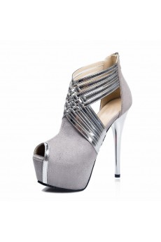 Best Grey Peep Toe Stiletto Heel Party Shoes (High Heel)
