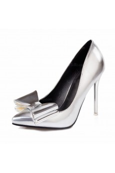 Cheap Silver Stiletto Heel Party Shoes with Bowknot (High Heel)