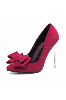 Cheap Red Pointed Toe Stiletto Heel Evening Shoes with Bowknot (High Heel)
