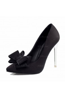 Fashion Black Pointed Toe Stiletto Heel Evening Shoes with Bowknot (High Heel)