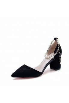 Bright Fashion Black Chunky Heel Party Shoes with Beaded (Mid Heel)