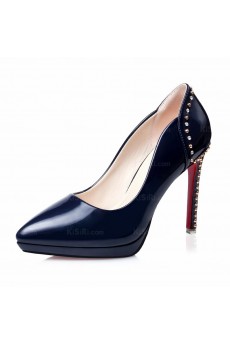Discount Dark Blue Pointed Toe Stiletto Heel Prom Shoes with Rhinestone