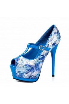 Cheap Blue Peep Toe Stiletto Heel Party Shoes (High Heel)