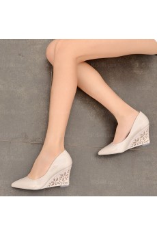 Discount Grey Pointed Toe Wedge Heels Party Shoes (Mid Heel)