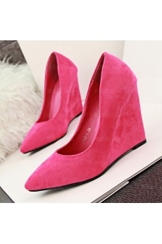 Fashion Rose Red Pointed Toe Wedge Heels Party Shoes On Sale (High Heel)