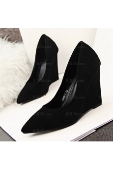 Cheap Black Pointed Toe Wedge Heels Party Shoes (High Heel)