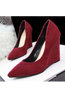Best Wine Red Pointed Toe Wedge Heels Party Shoes for Sale (High Heel)
