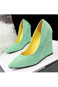 Discount Light Green Pointed Toe Wedge Heels Party Shoes (High Heel)