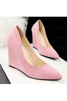 Fashion Pink Pointed Toe Wedge Heels Party Shoes On Sale (High Heel)
