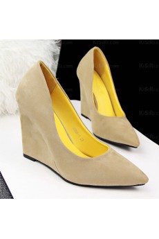 Ladies Cheap Khaki Pointed Toe Wedge Heels Party Shoes (High Heel)