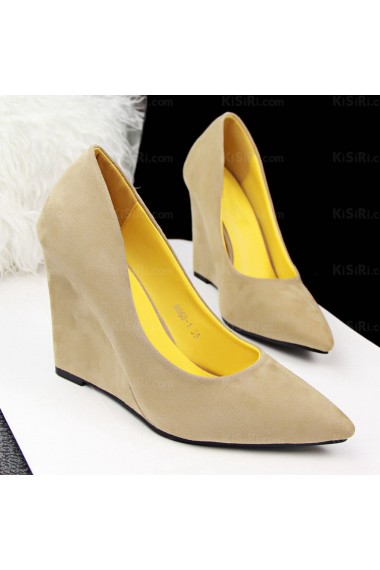 Ladies Cheap Khaki Pointed Toe Wedge Heels Party Shoes (High Heel)