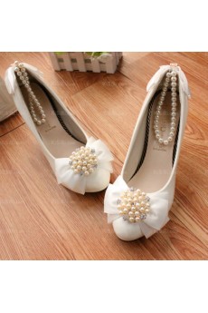 Cheap Wedding Bridal Shoes with Bowknot Pearl Rhinestone