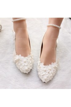 Elegant Lace Bridal Wedding Shoes Bowknot and Pearl