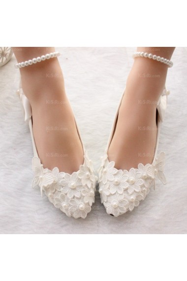 Elegant Lace Bridal Wedding Shoes Bowknot and Pearl