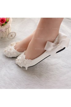 Cheap Comfortable Wedding Bridal Shoes with Ribbons Pearl Butterfly