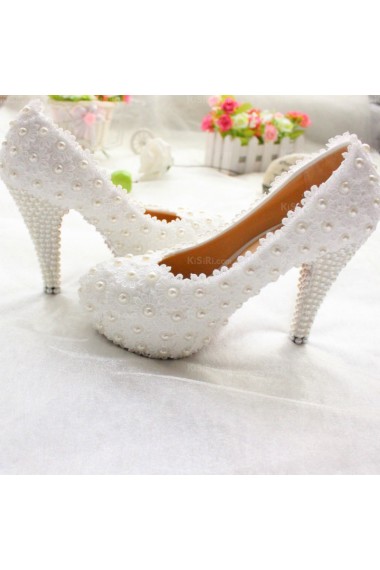 Elegant Lace Bridal Wedding Shoes with Flower and Pearl