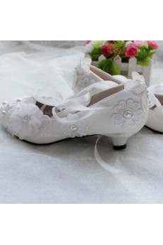 Discount Lace Bridal Wedding Shoes with Ribbons and Pearl