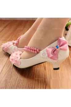 Elegant Lace Bridal Wedding Shoes with Flower Bowknot Pearl
