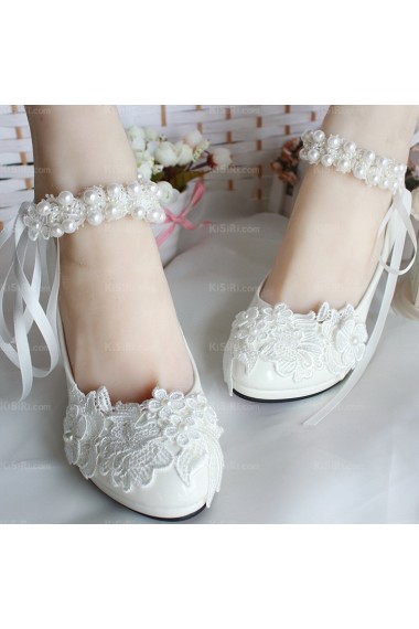 Fall Discount Lace Bridal Wedding Shoes with Pearl Ribbons Flower