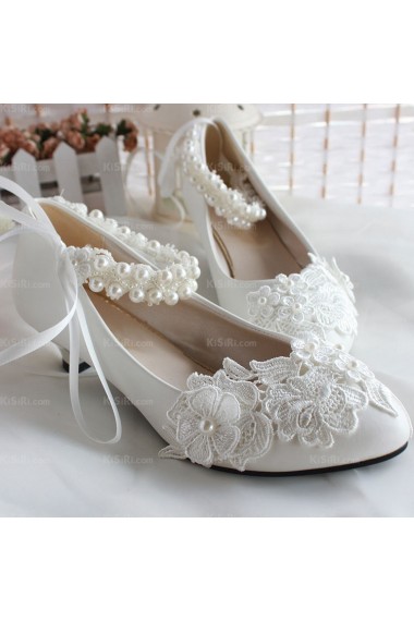 Fall Discount Lace Bridal Wedding Shoes with Pearl Ribbons Flower