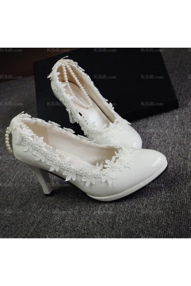Lace Bridal Wedding Shoes with Flower and Pearl