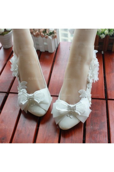 Best White Lace Bridal Wedding Shoes with Bowknot and Flower