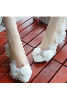 Best White Lace Bridal Wedding Shoes with Bowknot and Flower