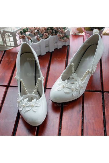 Discount White Lace Bridal Wedding Shoes with Flower and Pearl