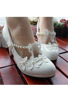 Discount White Lace Bridal Wedding Shoes with Flower and Pearl