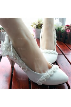 Best White Lace Bridal Wedding Shoes with Pearl and Flower