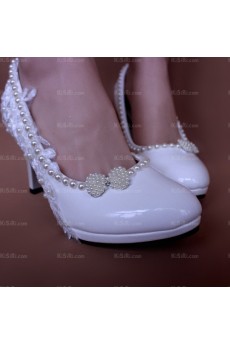 Fall Discount White Lace Bridal Wedding Shoes with Bowknot Pearl Flower