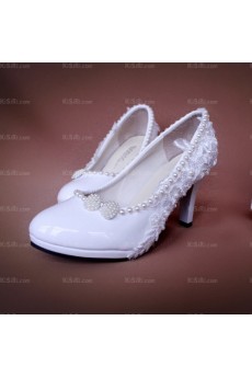 Fall Discount White Lace Bridal Wedding Shoes with Bowknot Pearl Flower