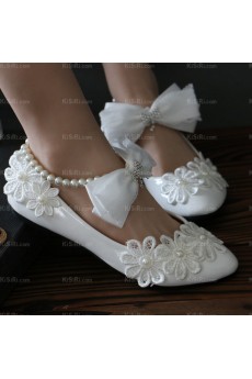 Summer Cheap Lace Bridal Wedding Shoes with Bowknot Pearl Rhinestone