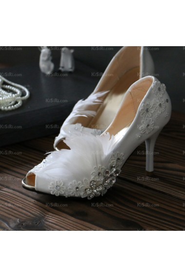 Elegant Lace Bridal Wedding Shoes with Rhinestone and Feather