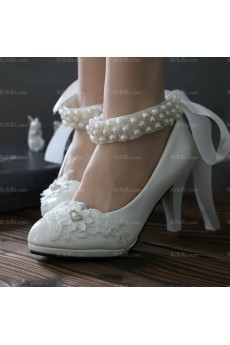 Perfect Lace Bridal Wedding Shoes with Pearl and Ribbons