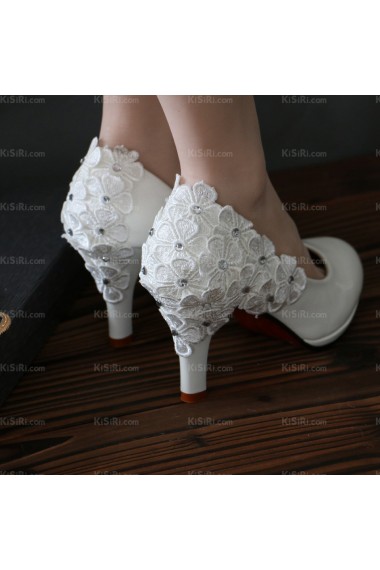 White Lace Bridal Wedding Shoes with Rhinestone