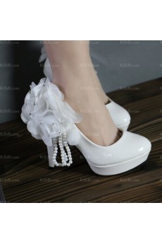 Fall Discount White Wedding Bridal Shoes with Pearl and Flower