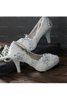 Summer Lace Bridal Wedding Shoes with Rhinestone Pearl
