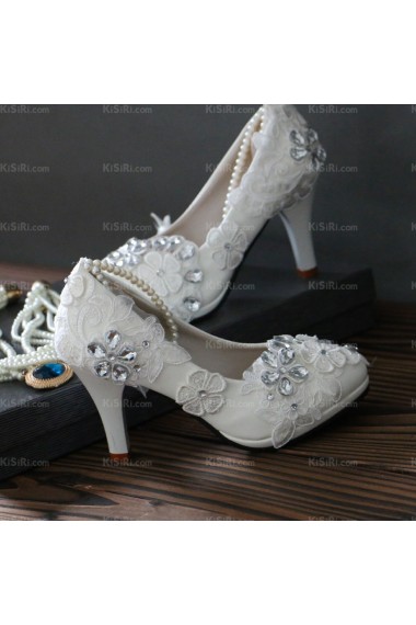 Summer Lace Bridal Wedding Shoes with Rhinestone Pearl