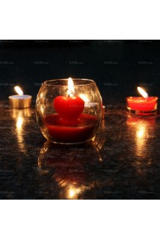 Red Heart-shaped Candle with Glass Candle Holder