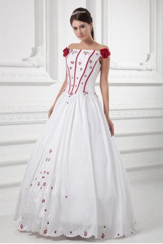 Satin Strapless Ball Gown with Hand-made Flowers