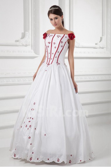 Satin Strapless Ball Gown with Hand-made Flowers