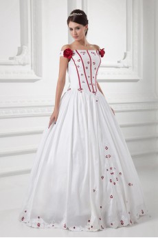 Satin Strapless Ball Gown with Hand-made Flowers