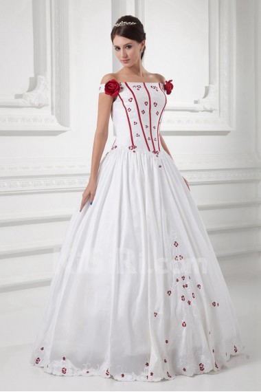 Satin Strapless Ball Gown with Hand-made Flowers