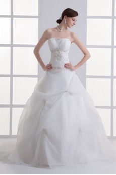 Organza Strapless Ball Gown with Embroidery