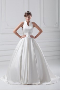 Satin V-Neck Ball Gown