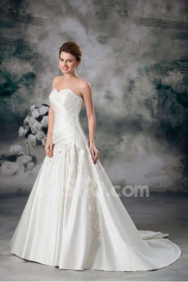 Satin Sweetheart A Line Gown with Embroidery